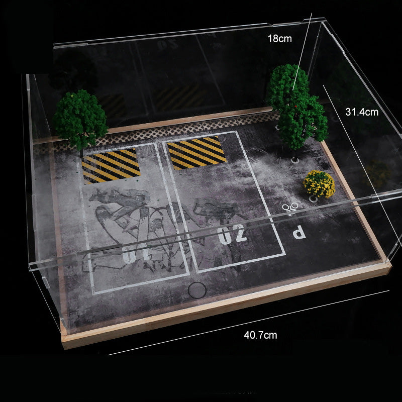 1:24 Open-air park parking lot scene Two parking spaces Acrylic Scene