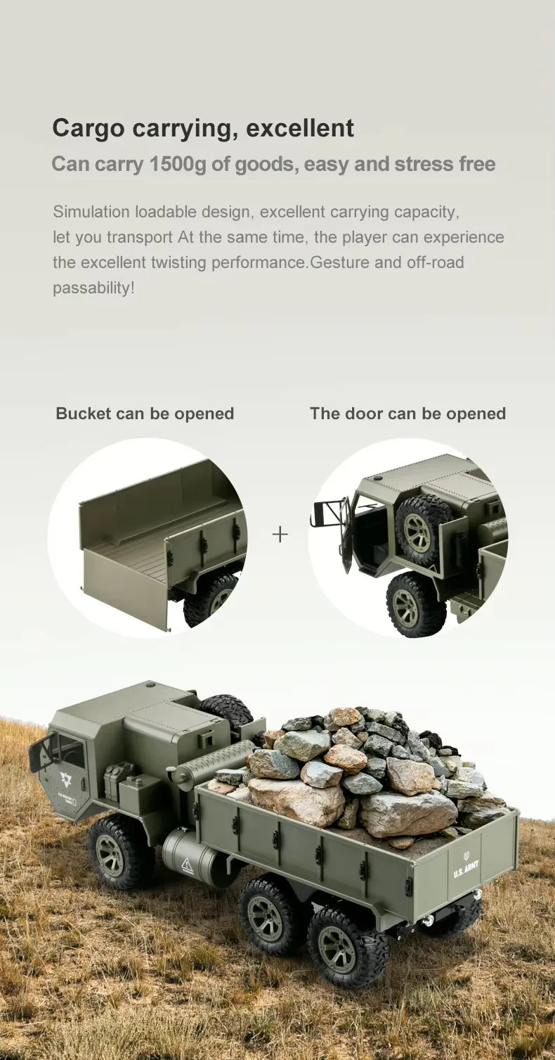 1:16 Scale All-Terrain RC Military Off-Road Truck with HD Camera