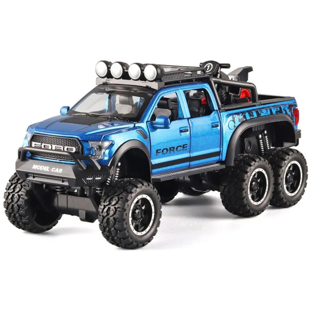 1:28 Ford 2020 F-150 Raptor 6x6 Off-Road Blue Die Cast Model Car