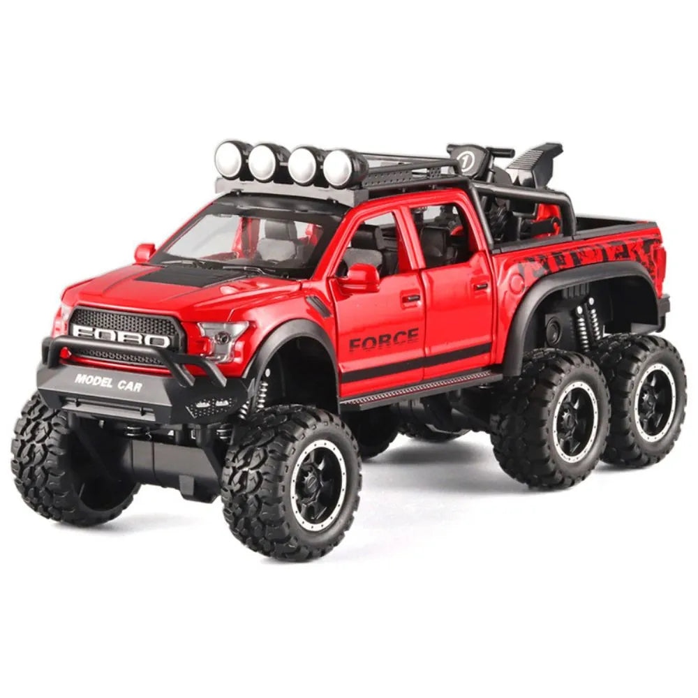 1:28 Ford 2020 F-150 Raptor 6x6 Off-Road Red Die Cast Model Car