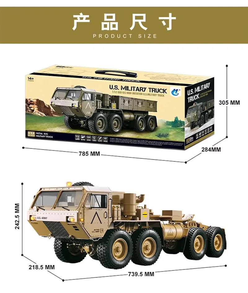 1:12 Scale High-Imitation U.S. Military Truck 8x8 RC Car