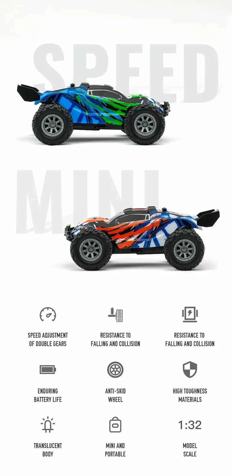 1:32 Scale High-Speed RC Off-Road Car - Dual-Channel Mini Rock Crawler