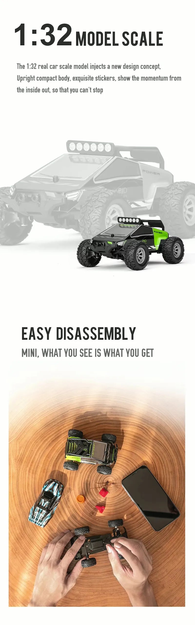 1:32 Scale High-Speed RC Off-Road Car - Dual-Channel Mini Rock Crawler