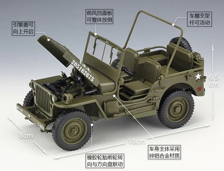 1:18 Jeep 1941 Willys MB Die Cast Model Car