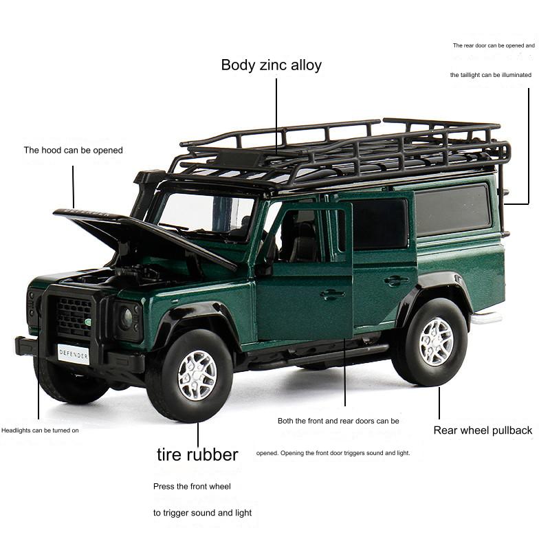 1:32 Land Rover 1998 Defender 110 Camel Trophy Die Cast Model Car