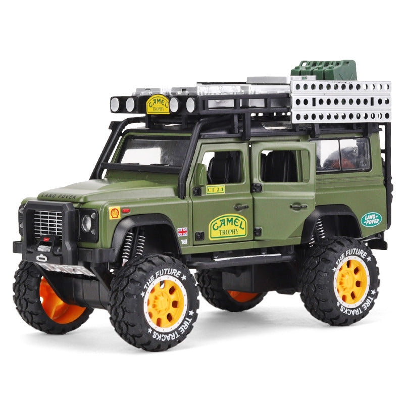 1:28 Land Rover 1998 Defender 110 Camel Trophy Green Die Cast Model Car