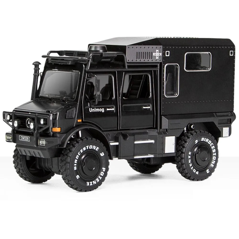 1:32 Mercedes-Unimog 2013 Nomadism U4000 RV Black Die Cast Model Car