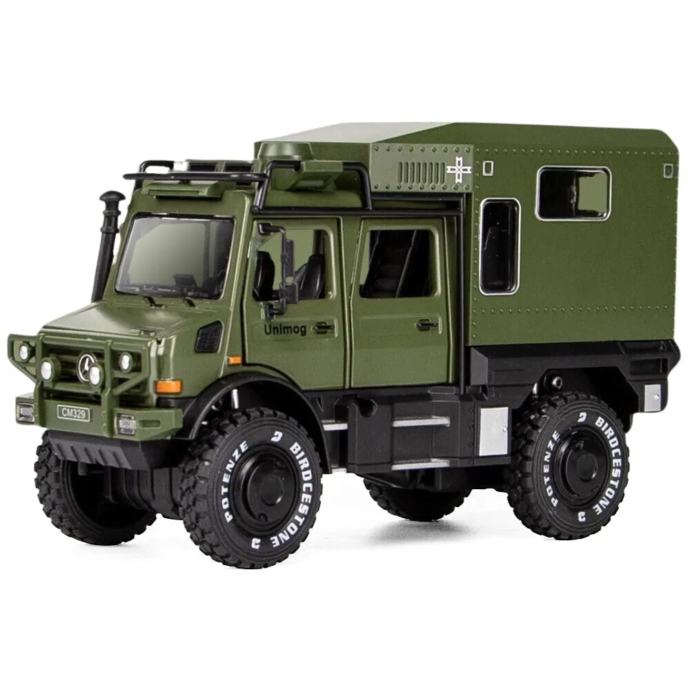 1:32 Mercedes-Unimog 2013 Nomadism U4000 RV Green Die Cast Model Car