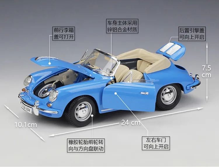 1:18 Porsche 1961 356B Cabriolet Die Cast Model Car