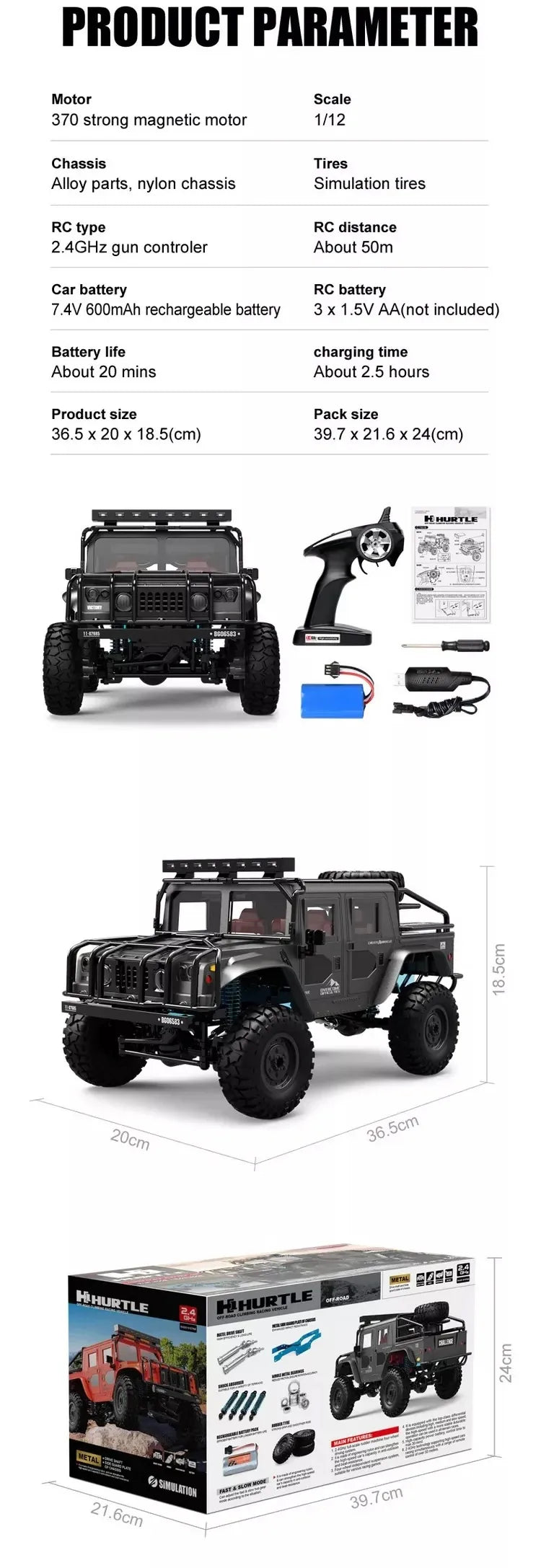 1:12 R/C STK-012 2.4G Mil-Spec Hummer H1 Off-Road Climb Car