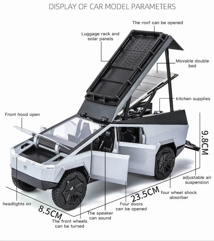 Véhicule de camping-car Cybertruck Tesla 2023 à l'échelle 1:24 