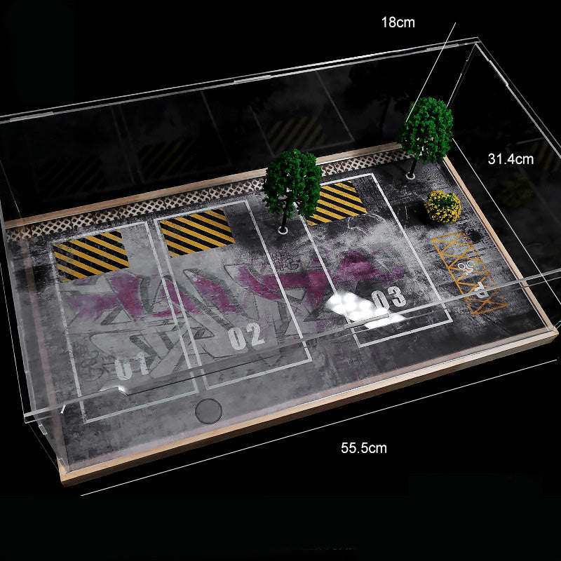 1:24 Open-air park parking lot scene Three parking spaces Acrylic Scene